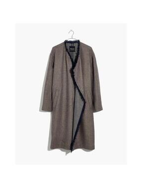 LKNW MADEWELL Fringed Herringbone Robe Coat Small tan blue S